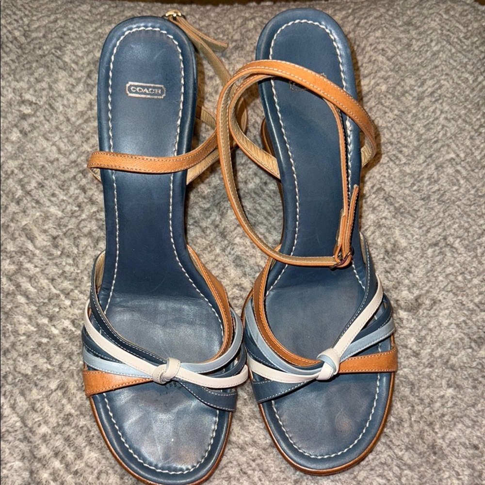 Coach Women's Blue and Tan Sandals